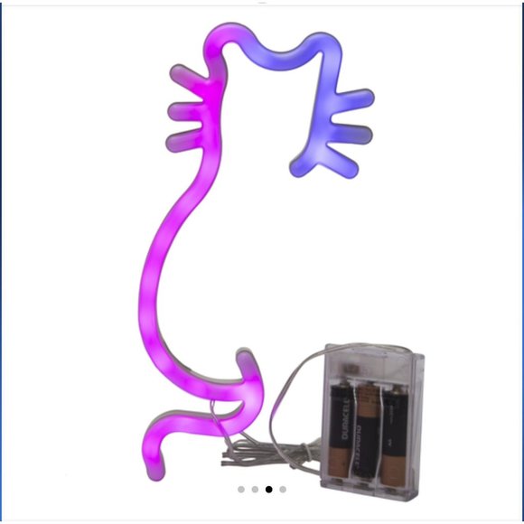NEW! Pink and Purple Cat Neon Sign LED Wall Decor Lamp Girls Battery Operated - Picture 3 of 3